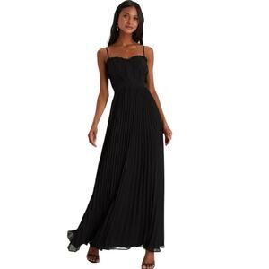 Lulus Precious Charm Black Pleated Sleeveless Formal Evening Maxi Dress-Size S